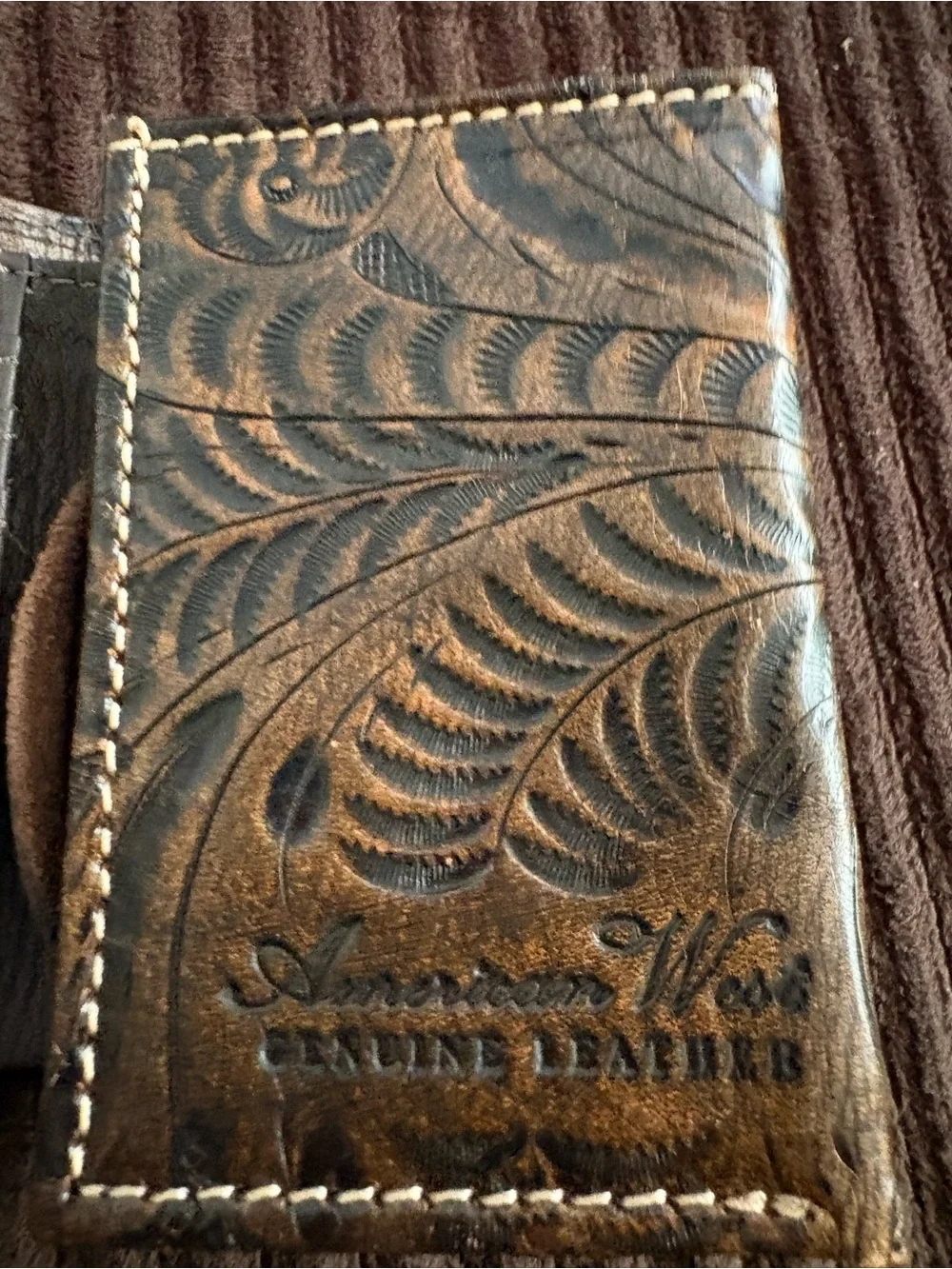 American West Tooled Leather Card Holder Wallet in Brown and Tan
